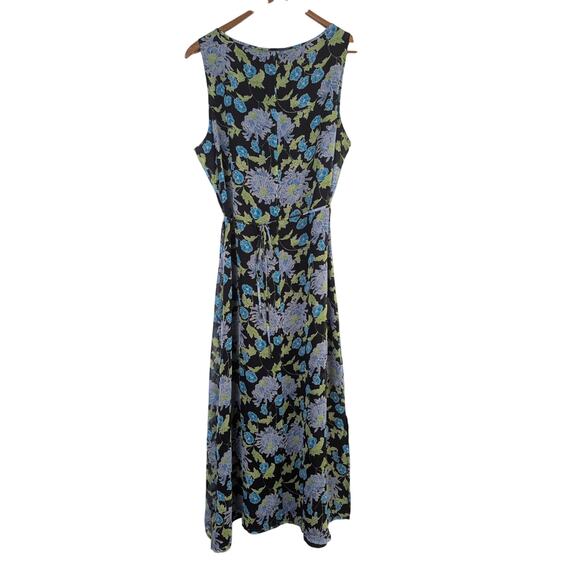 Vtg 1990s Silk Floral Midi Dress Womens Large Allison Taylor Dark Fairy Grunge - Picture 5 of 9
